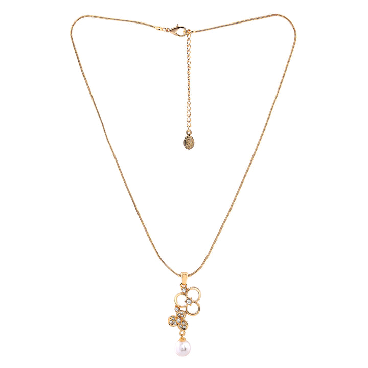 Estele 24 KT Gold Plated Pendant Set with Austrian Crystals and Pearl Drop for Women / Girls