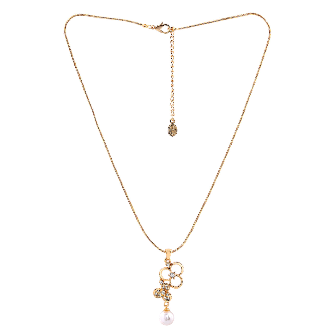 Estele - 24 KT Gold plated Pendant Set with Austrian Crystals and pearl  dropfor Women