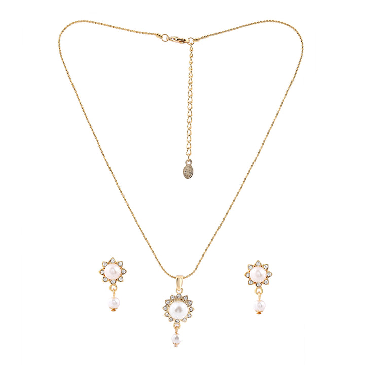 Estele Gold Plated Trendy and Fancy Flower Pearl with Austrian Crystal Pendant Set for Women / Girls