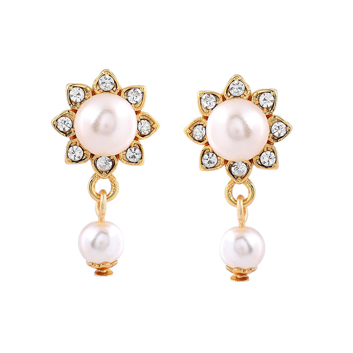 Estele Gold Plated Trendy and Fancy Flower Pearl with Austrian Crystal Pendant Set for Women / Girls