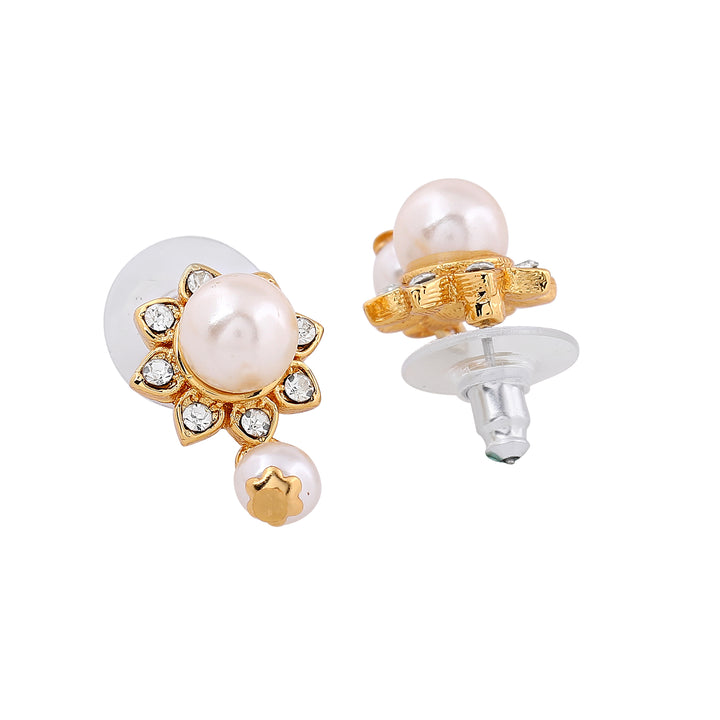 Estele Gold Plated Trendy and Fancy Flower Pearl with Austrian Crystal Pendant Set for Women / Girls