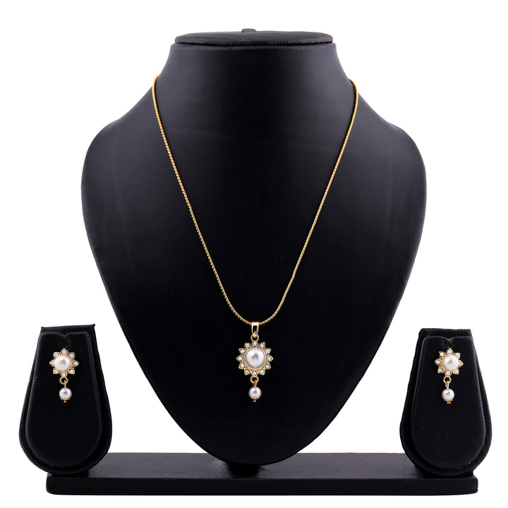 Estele Gold Plated Trendy and Fancy Flower Pearl with Austrian Crystal Pendant Set for Women / Girls