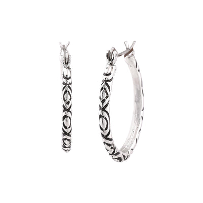 Estele Non Precious Metal Oxidized Patterned Silver Hoop Earrings for Girls