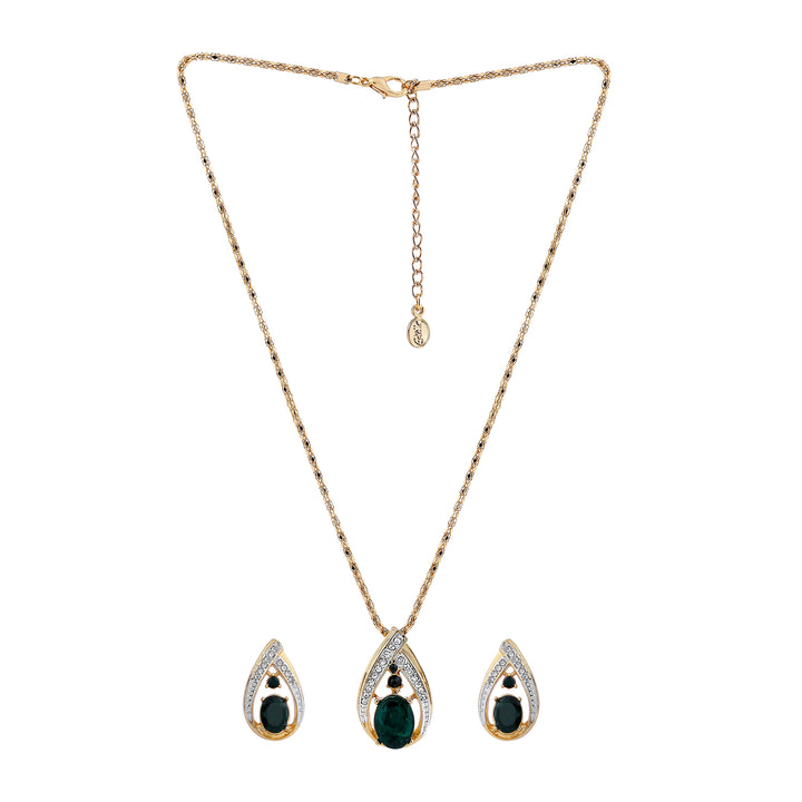 Estele Gold & Rhodium Plated Trendy Drop Shaped Pendant Set with Emerald Stone for Women / Girls