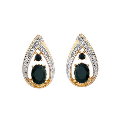 Estele Gold & Rhodium Plated Trendy Drop Shaped Pendant Set with Emerald Stone for Women / Girls
