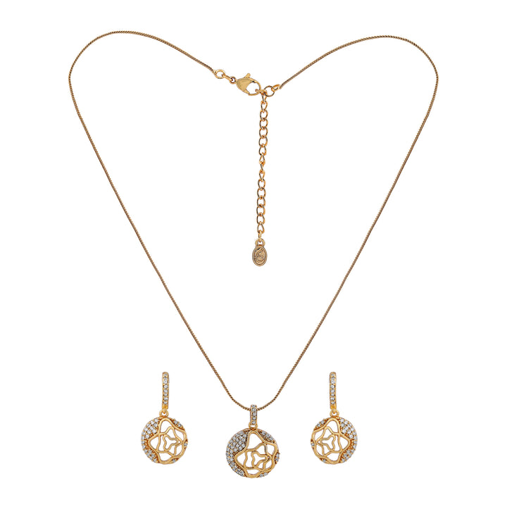 Estele - Gold Plated American Diamond Circle with Flower Pendant Set
