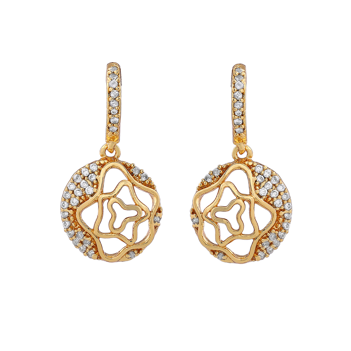 Estele - Gold Plated American Diamond Circle with Flower Pendant Set