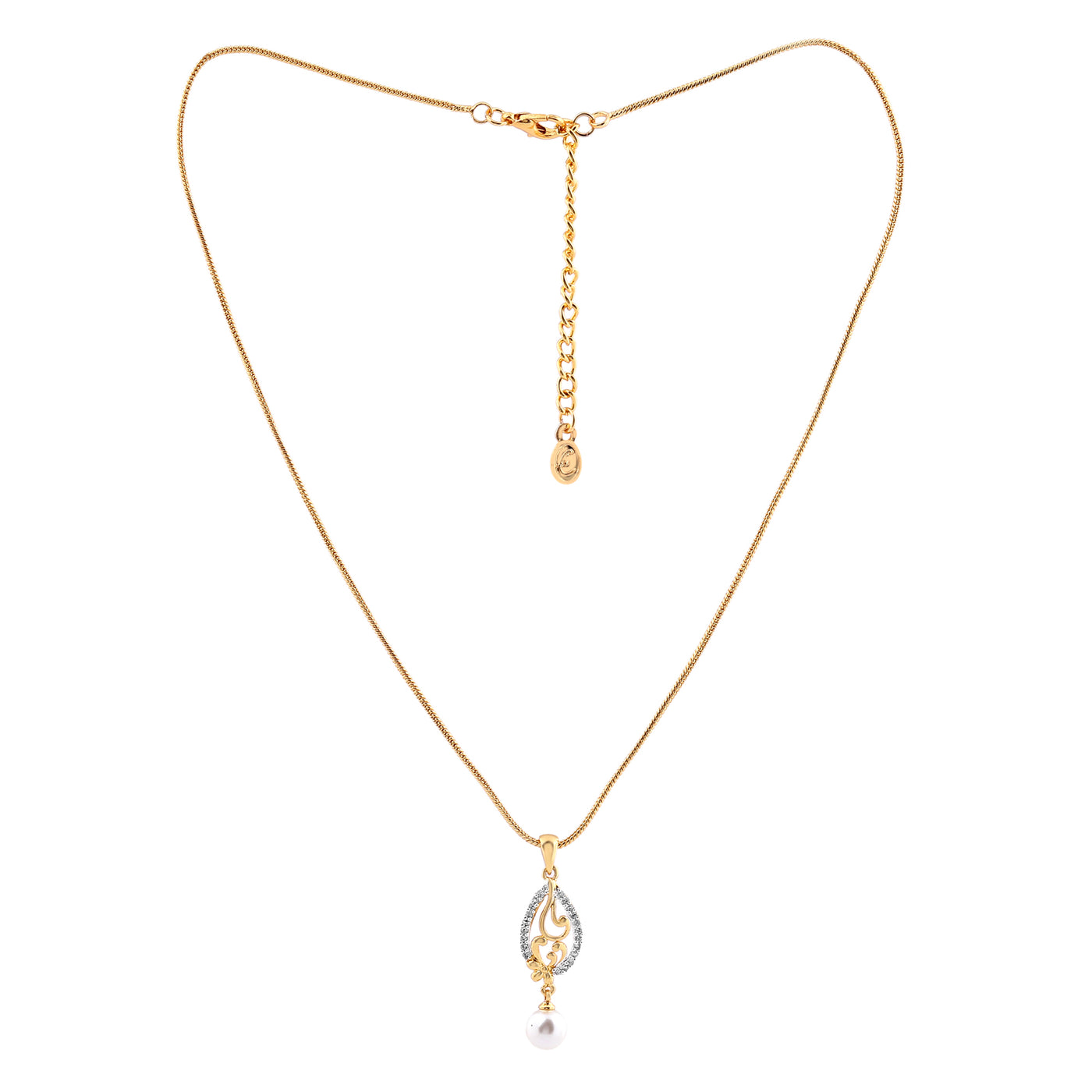Estele 24 Kt Gold Plated CZ Leaf Designer Pendant Set with Pearls for Women