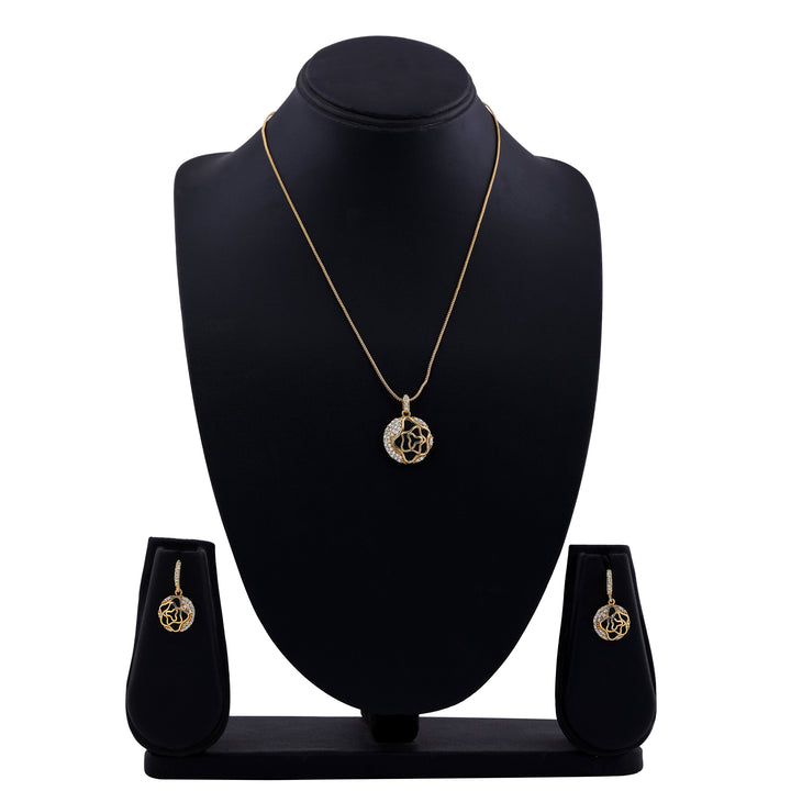 Estele - Gold Plated American Diamond Circle with Flower Pendant Set