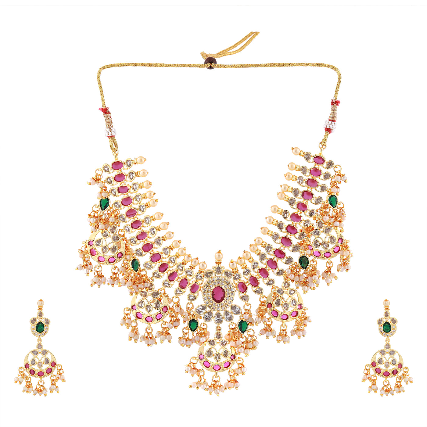 Estele Gold Plated CZ Fascinating Designer Necklace Set with Pearls for Women