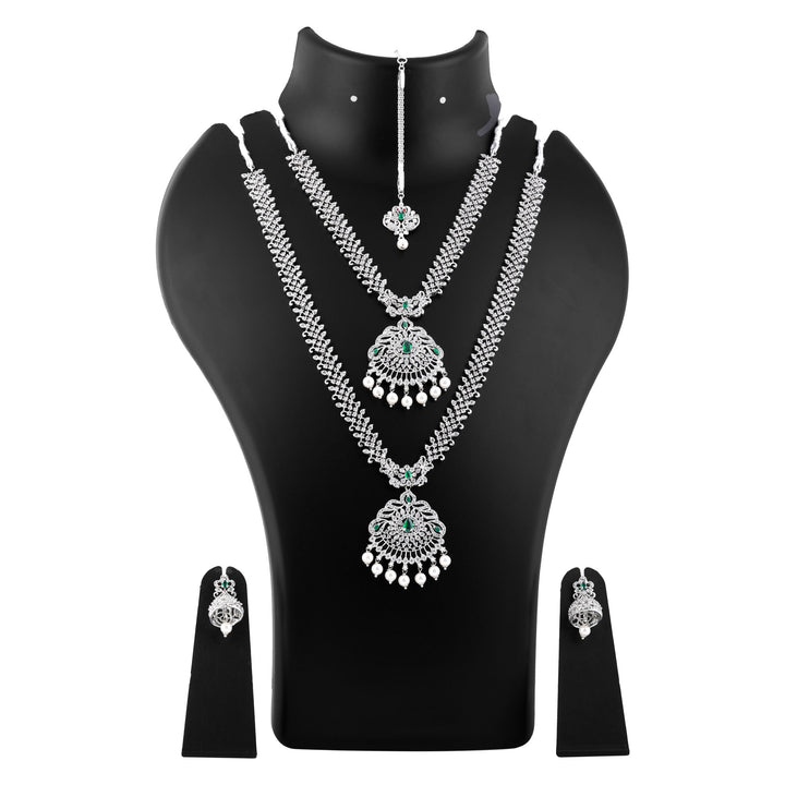Estele Rhodium Plated CZ Fascinating Designer Bridal Necklace Set Combo for Women