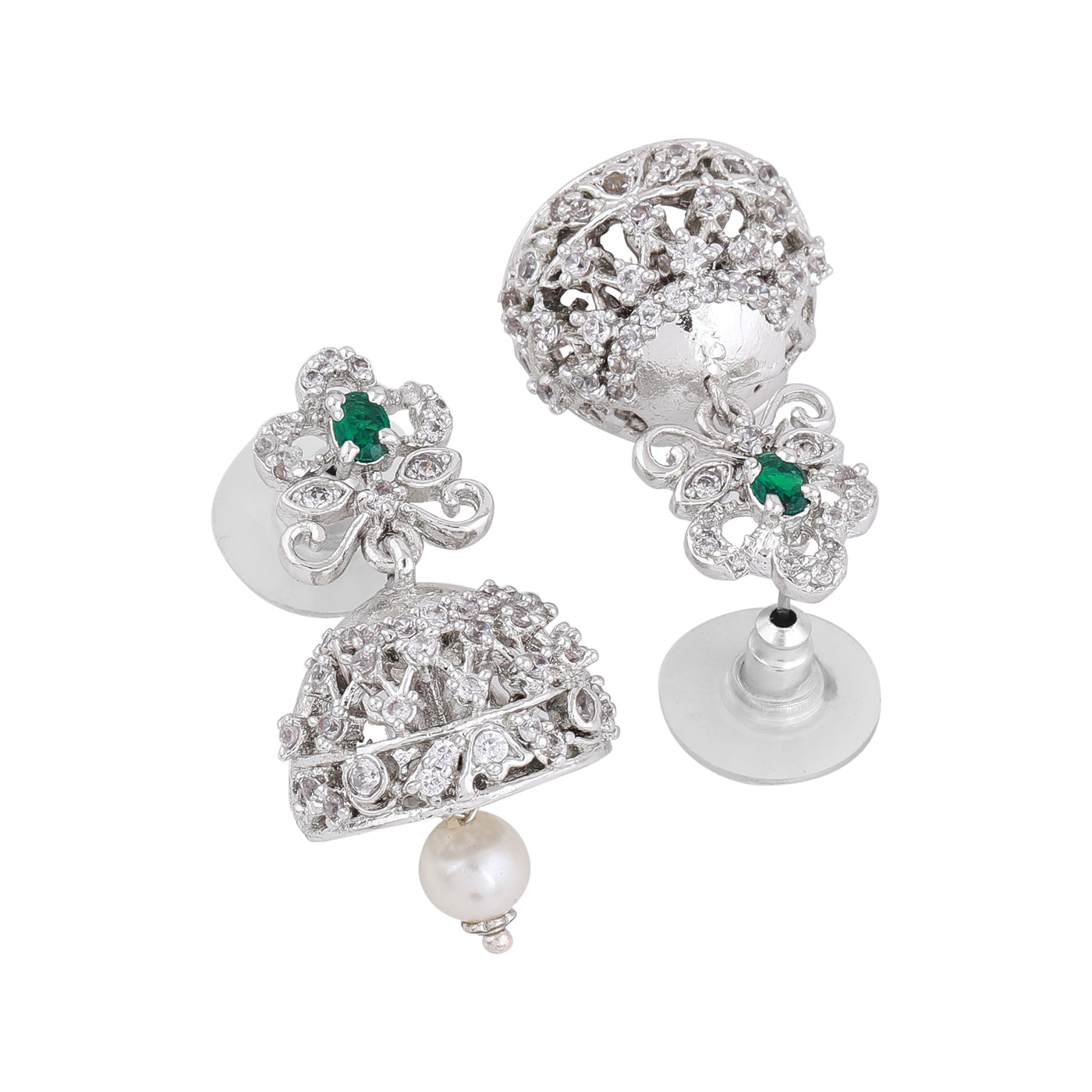 Estele Rhodium Plated CZ Ravishing Necklace Set with Pearls for Women