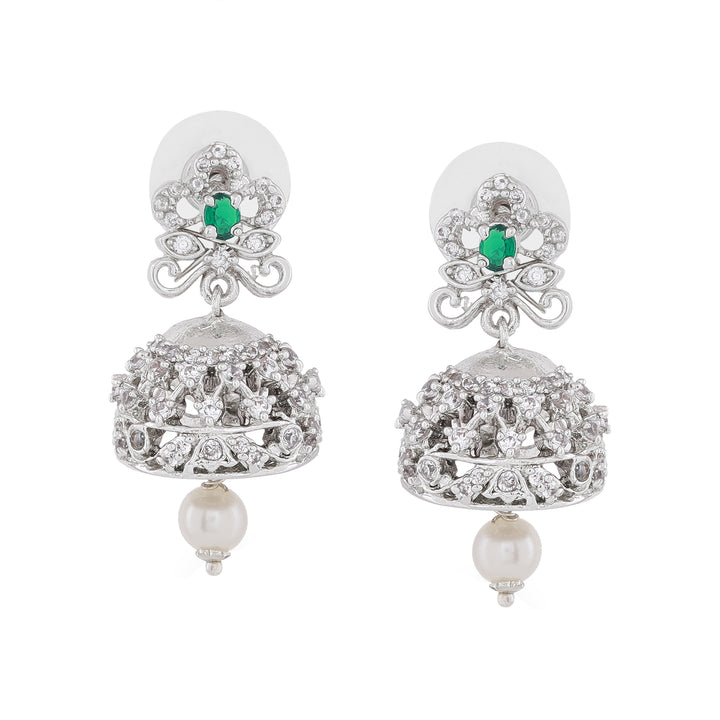 Estele Rhodium Plated CZ Ravishing Necklace Set with Pearls for Women