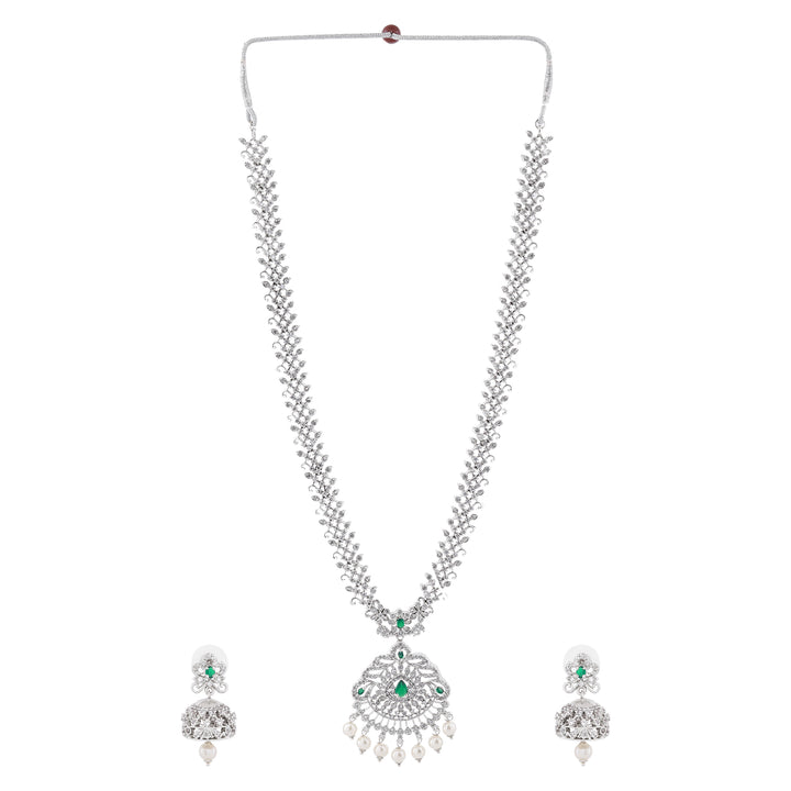 Estele Rhodium Plated CZ Fascinating Designer Bridal Necklace Set Combo for Women