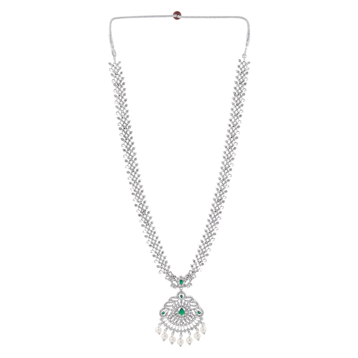 Estele Rhodium Plated CZ Fascinating Designer Bridal Necklace Set Combo for Women