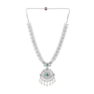 Estele Rhodium Plated CZ Sparkling Necklace Set with Pearls for Women