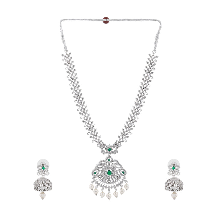 Estele Rhodium Plated CZ Fascinating Designer Bridal Necklace Set Combo for Women