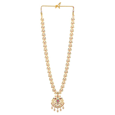 Estele Gold Plated CZ Beautiful Peacock Designer Necklace Set with Pearls for Women