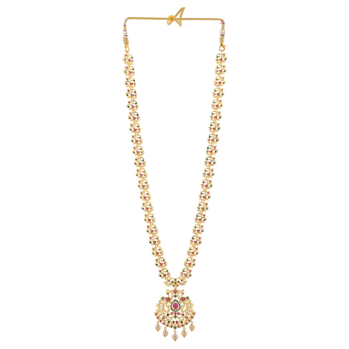 Estele Gold Plated CZ Graceful Peacock Designer Bridal Necklace Set with Pearls for Women