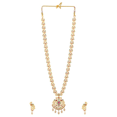 Estele Gold Plated CZ Graceful Peacock Designer Bridal Necklace Set with Pearls for Women