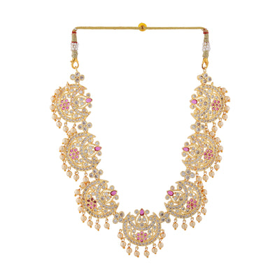 Estele Gold Plated CZ Splendid Flower Designer Necklace Set with Pearls for Women