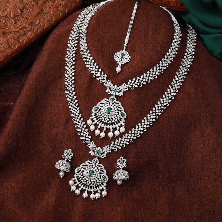Estele Rhodium Plated CZ Fascinating Designer Bridal Necklace Set Combo for Women
