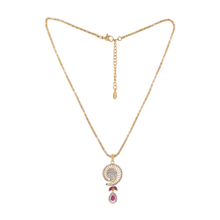 Estele - 24 KT gold plated Pendant Set with Austrian Crystals and Ruby stones for Women