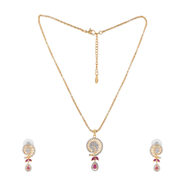 Estele - 24 KT gold plated Pendant Set with Austrian Crystals and Ruby stones for Women
