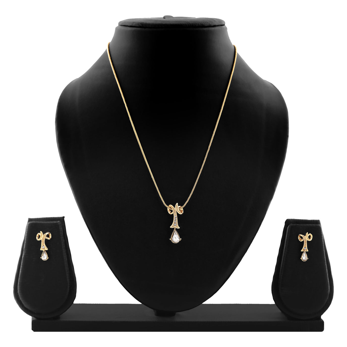 Estele 24 Kt Gold Plated Twisted Drop with Fancy Austrian Crystal Necklace Set for Women