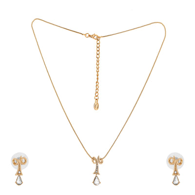 Estele 24 Kt Gold Plated Twisted Drop with Fancy Austrian Crystal Pendant Set for Women