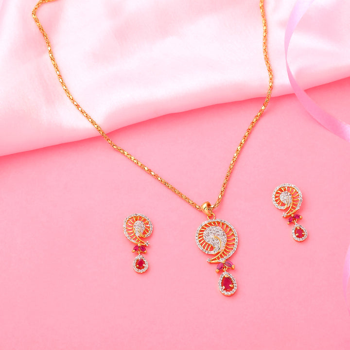 Estele - 24 KT gold plated Pendant Set with Austrian Crystals and Ruby stones for Women