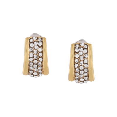 Gold Tone Plated White Crystl Stone Stud Earrings