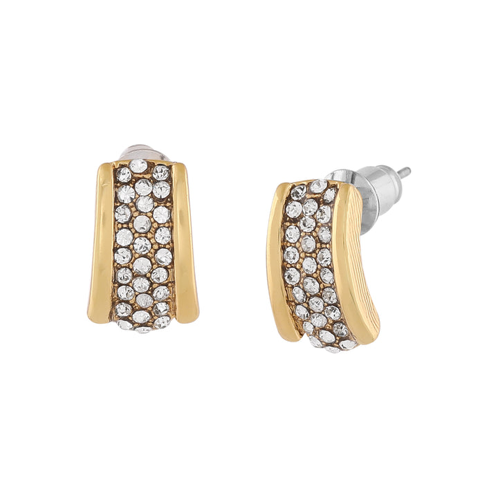 Gold Tone Plated White Crystl Stone Stud Earrings