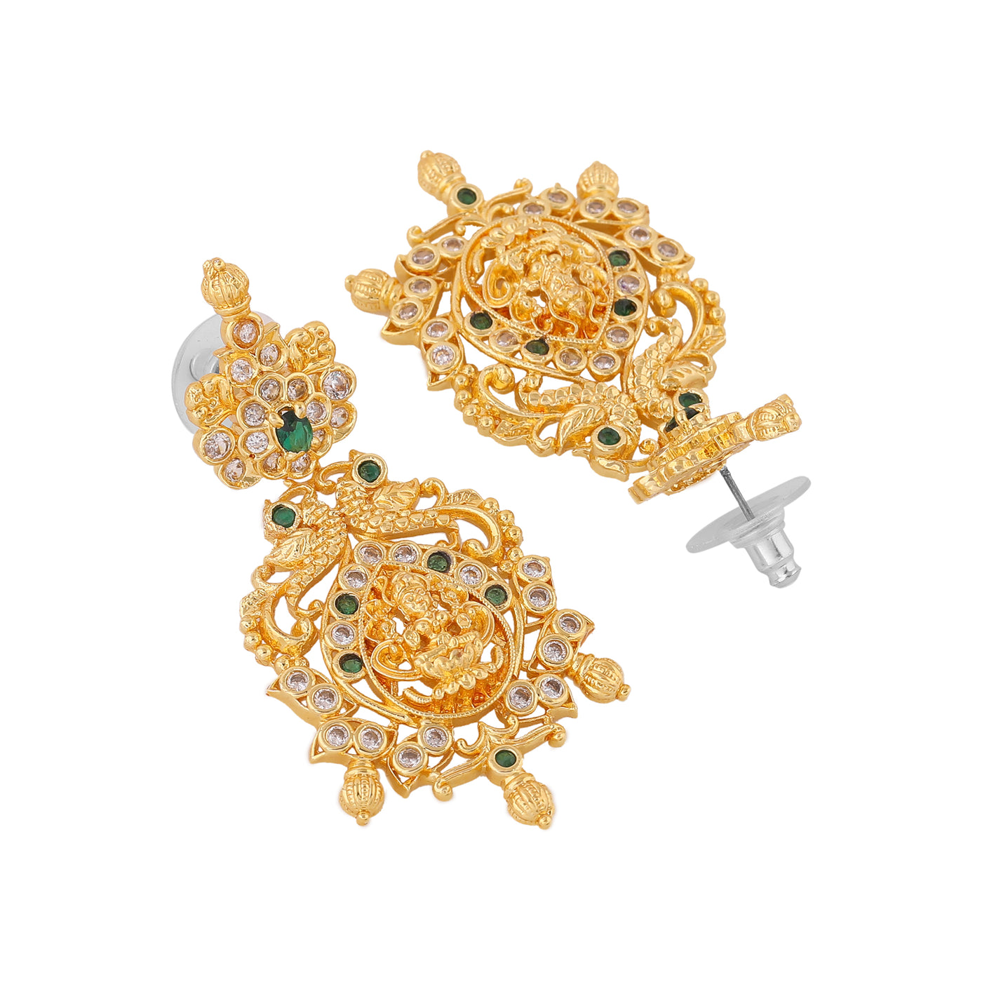 Estele Gold Plated CZ Lakshmi Devi Designer Earrings for Women