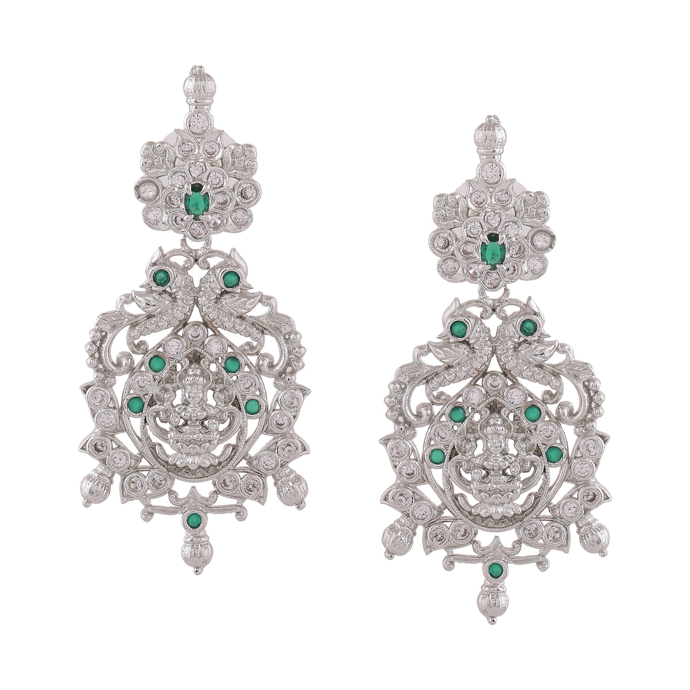 Estele Rhodium Plated CZ Lakshmi Devi Designer Earrings for Women