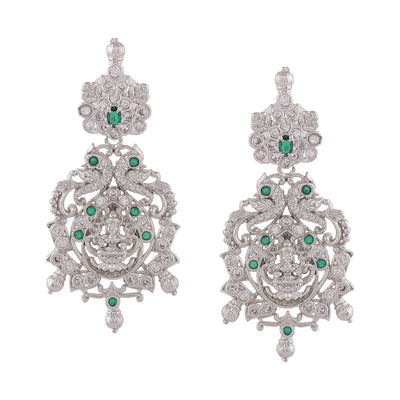 Estele Rhodium Plated CZ Lakshmi Devi Designer Earrings for Women