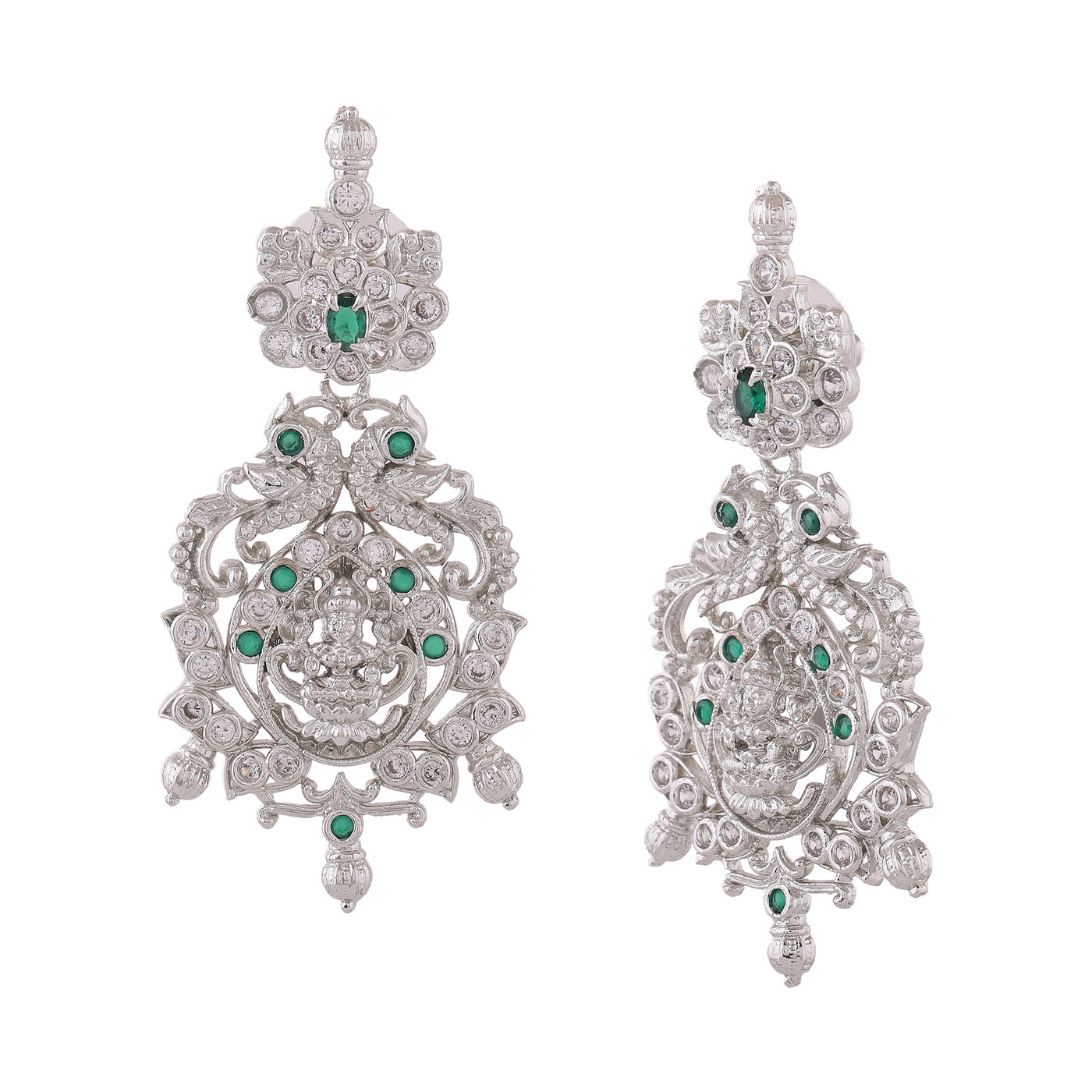 Estele Rhodium Plated CZ Lakshmi Devi Designer Earrings for Women