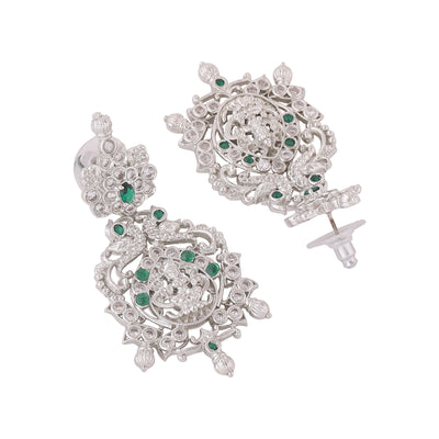 Estele Rhodium Plated CZ Lakshmi Devi Designer Earrings for Women