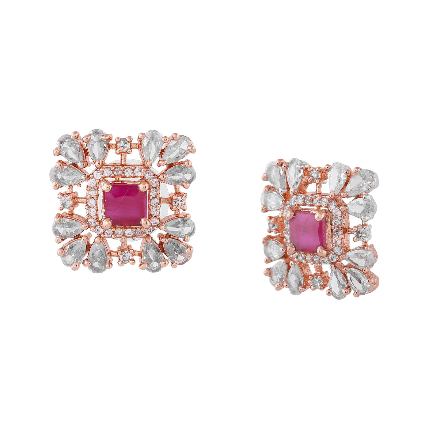 Estele Rose Gold Plated CZ Sparkling Square Designer Earrings for Women