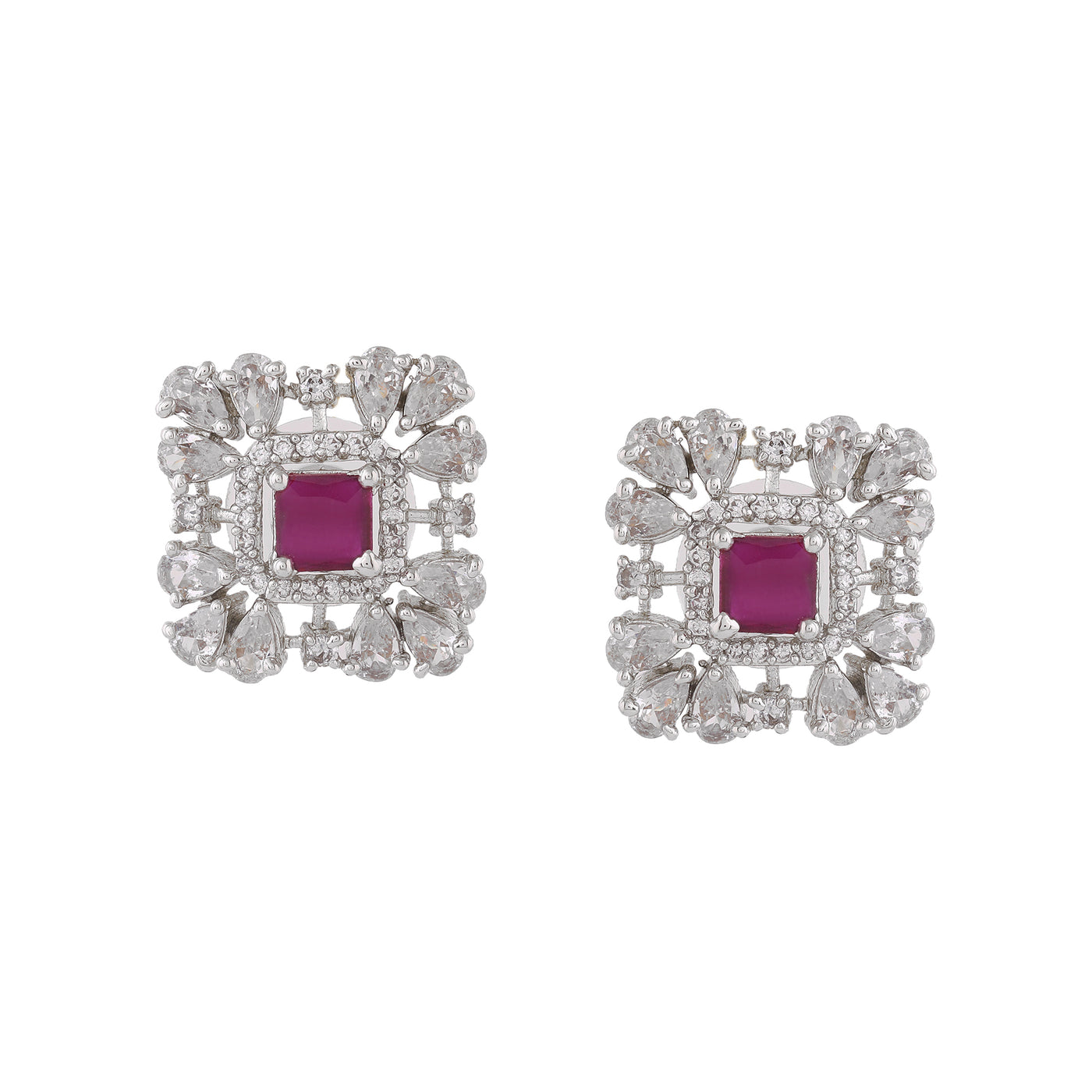Estele Rhodium Plated CZ Dazzling Square Designer Earrings for Women