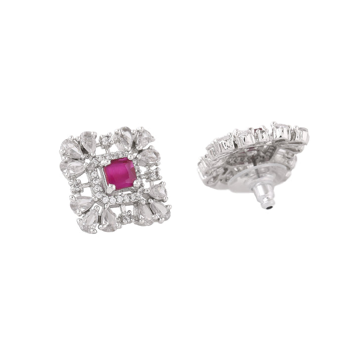 Estele Rhodium Plated CZ Dazzling Square Designer Earrings for Women