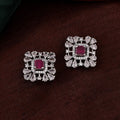 Estele Rhodium Plated CZ Dazzling Square Designer Earrings for Women