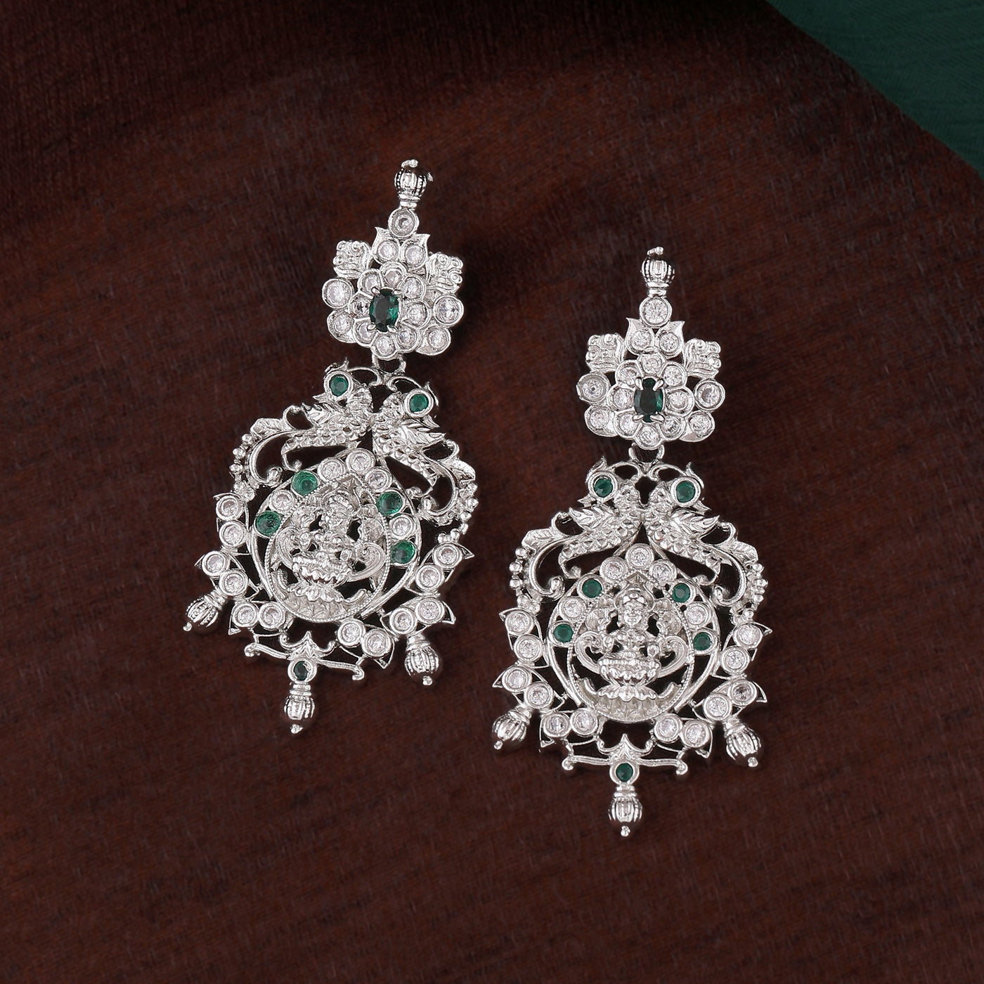 Estele Rhodium Plated CZ Lakshmi Devi Designer Earrings for Women