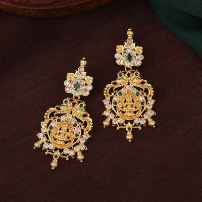 Estele Gold Plated CZ Lakshmi Devi Designer Earrings for Women