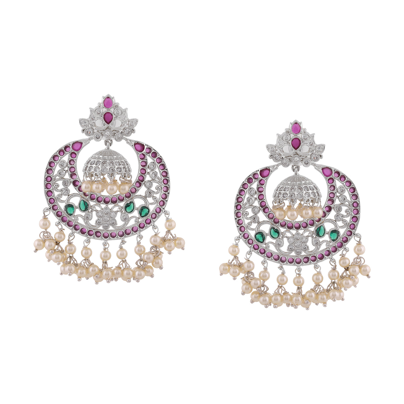 Estele Gold Plated CZ Fascinating Designer Earrings with Pearls for Women