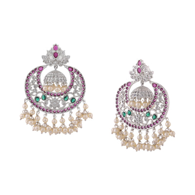 Estele Gold Plated CZ Fascinating Designer Earrings with Pearls for Women