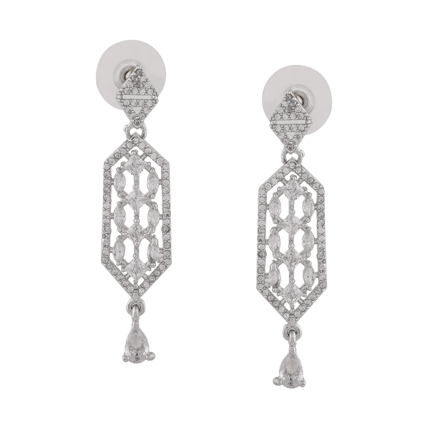 Estele Rhodium Plated CZ Sparkling Designer Earrings for Women