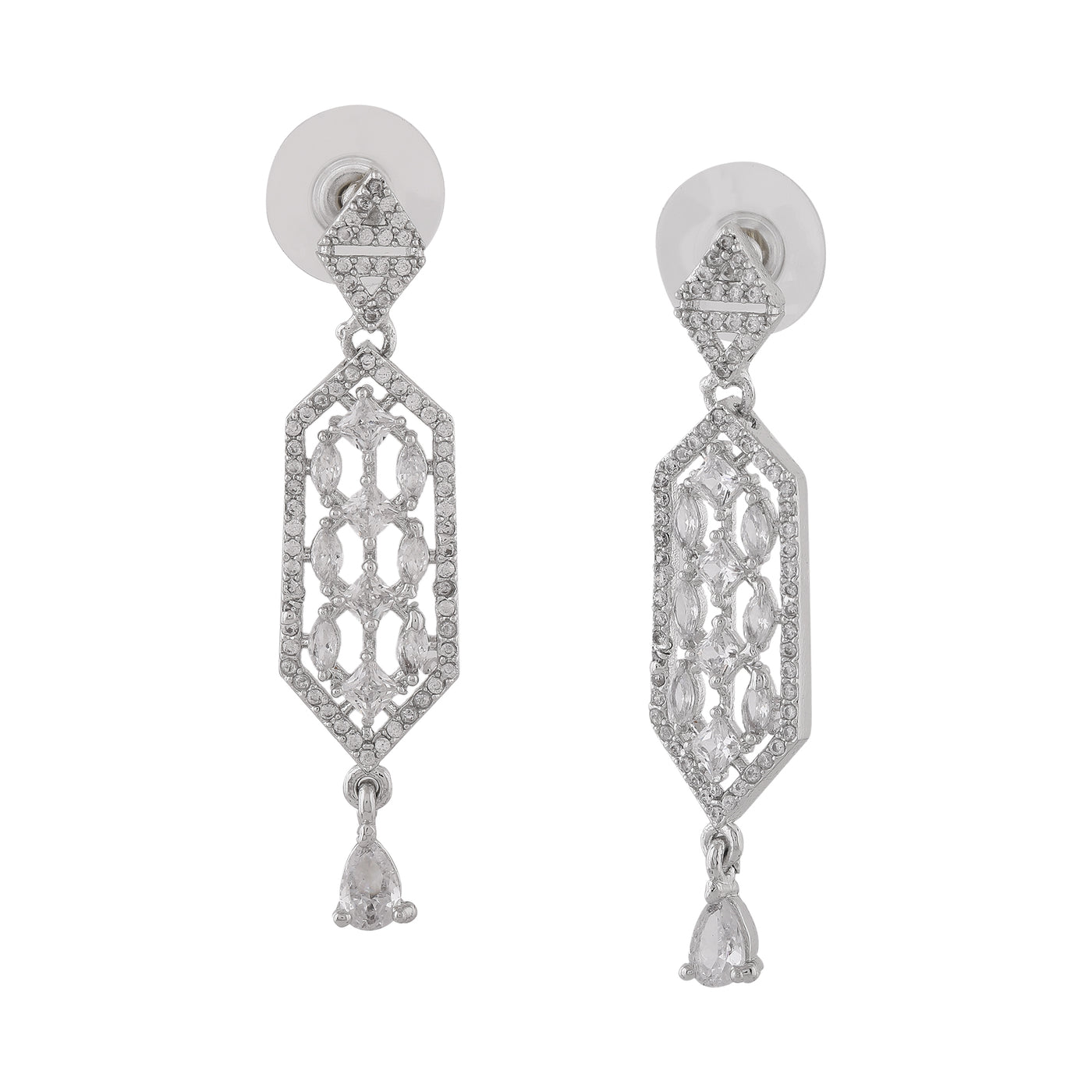 Estele Rhodium Plated CZ Sparkling Designer Earrings for Women