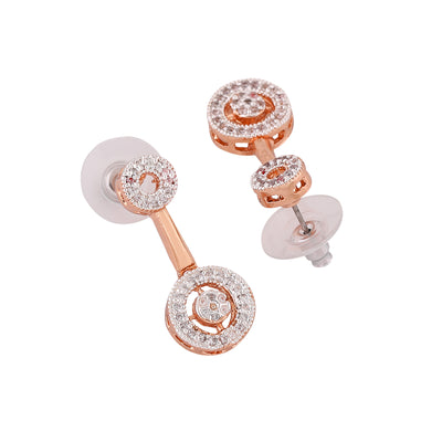 Estele Rose Gold Plated CZ Sparkling Circular Designer Earrings for Women