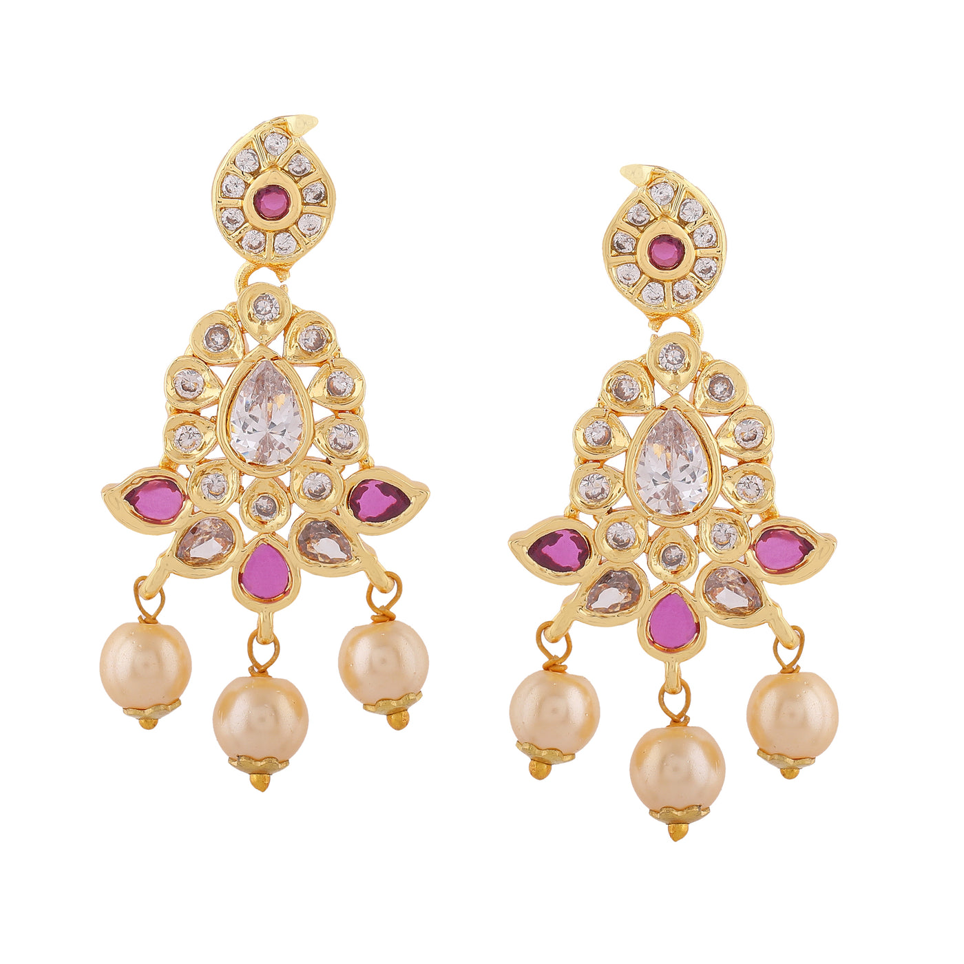 Estele Gold Plated CZ Gorgeous Designer Earrings with Pearls for Women